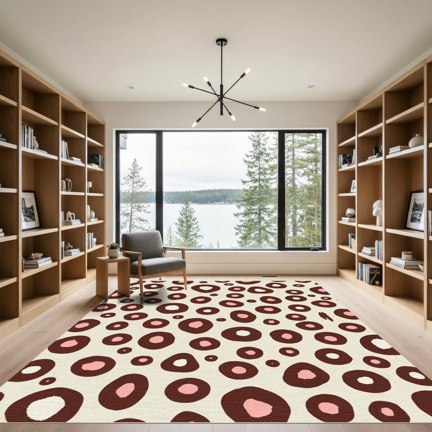 Brown Pink Polka Dot Organic Shape Rug