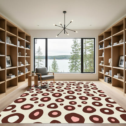 Brown Pink Polka Dot Organic Shape Rug