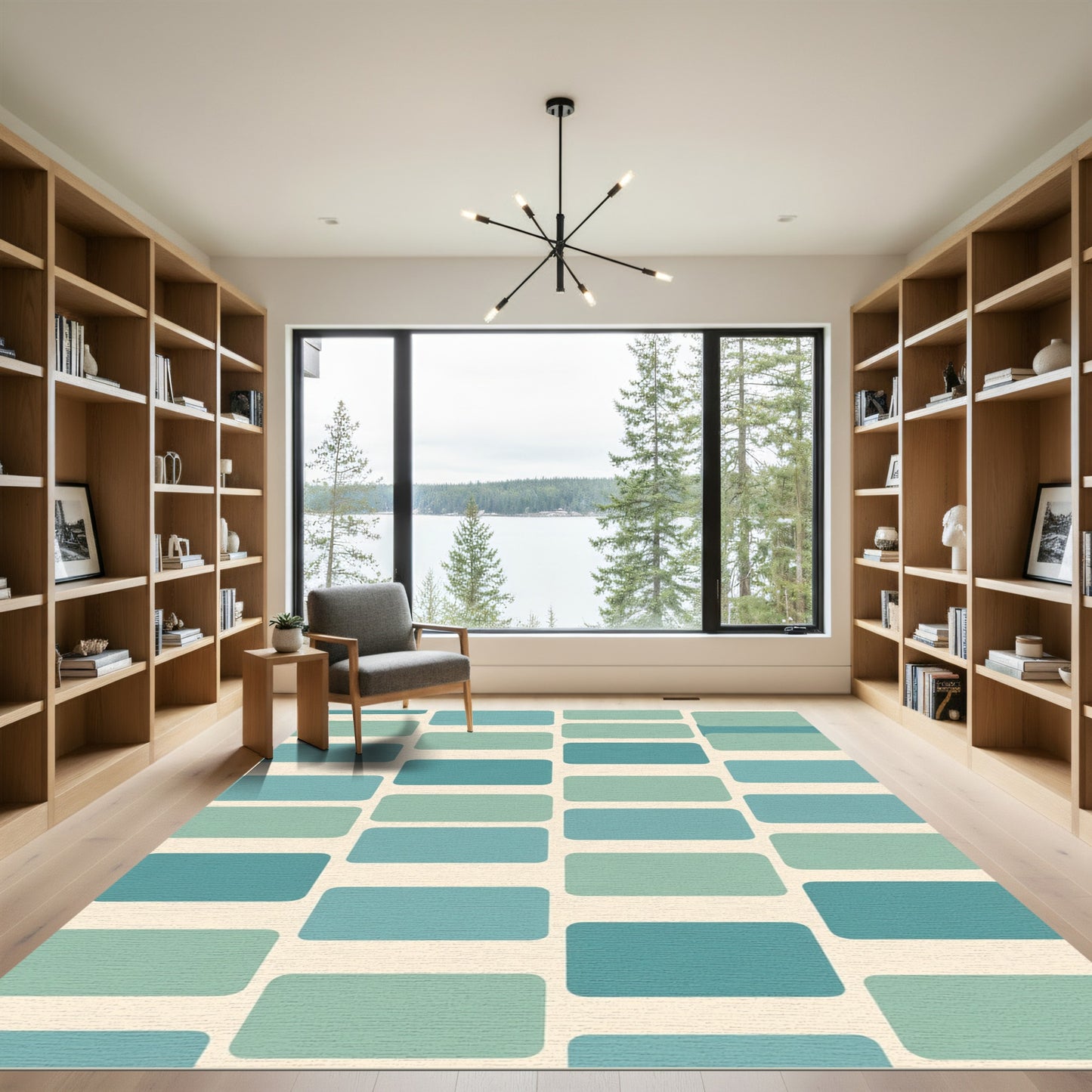 Teal Mint Rectangles Geometric Rug