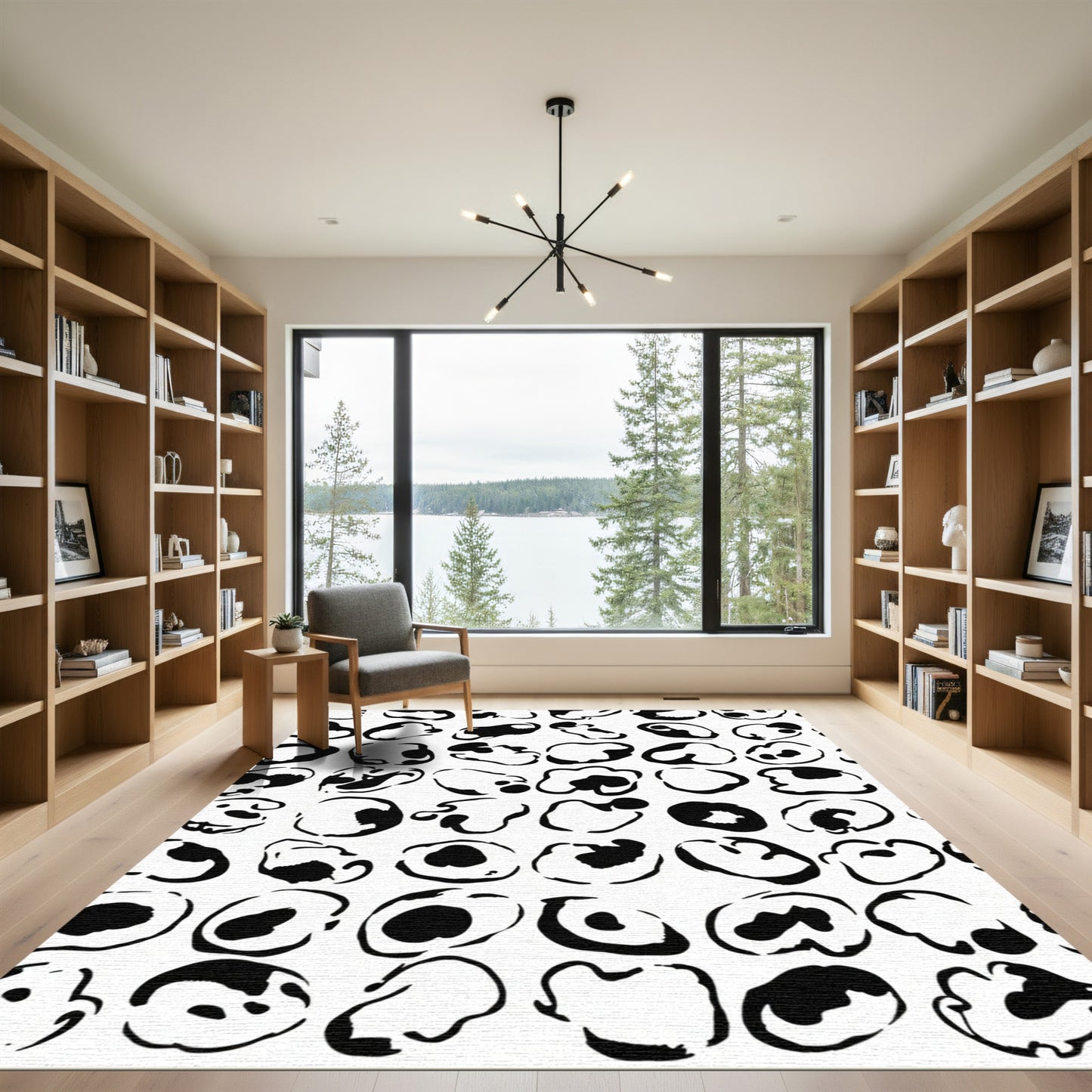 Abstract Black White Organic Shapes Rug