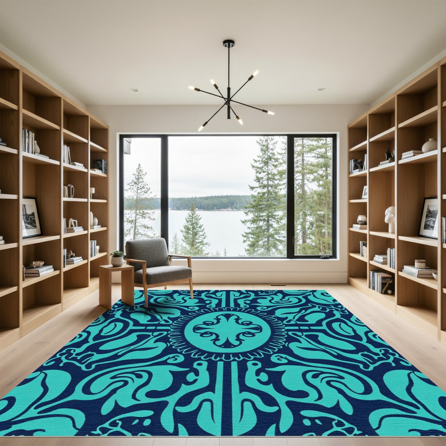 Deep Teal Baroque Scrollwork Medallion Rug