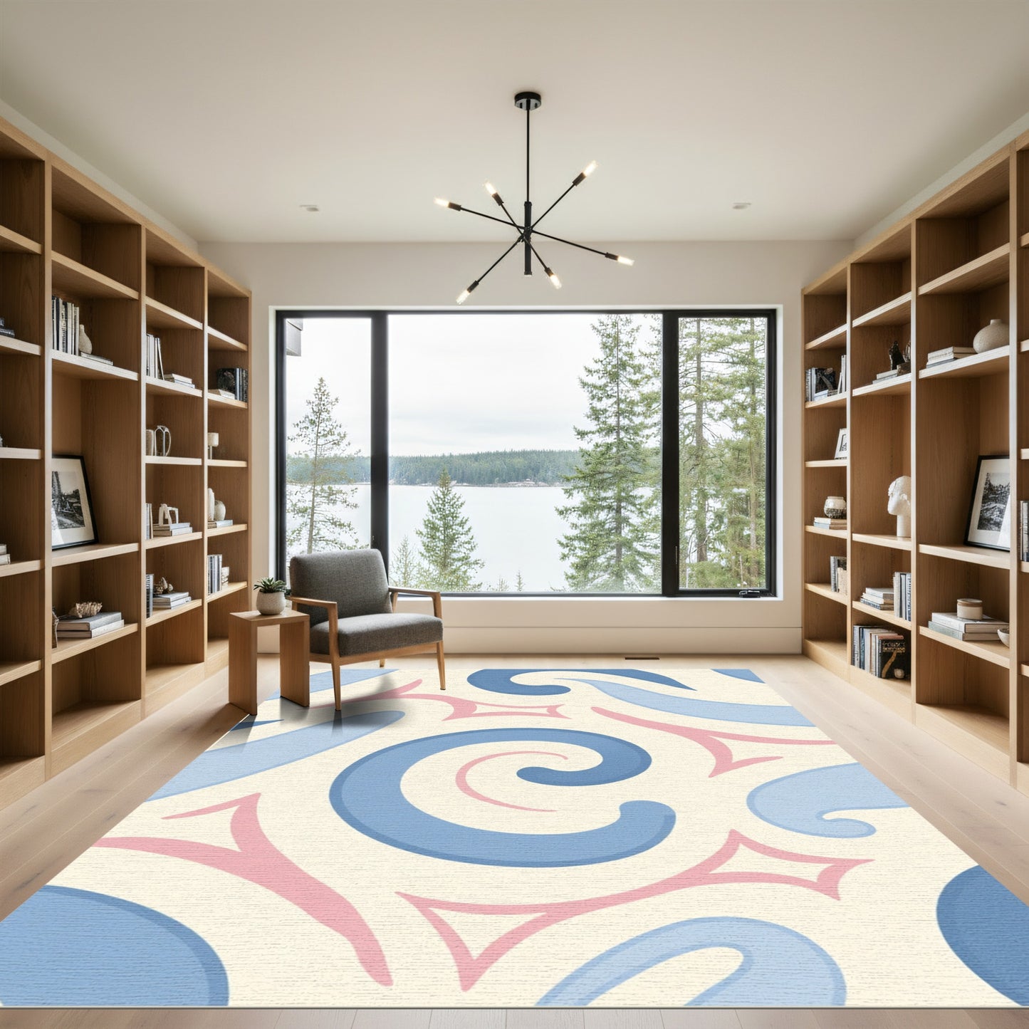 Soft Blue Pink Swirls Abstract Rug