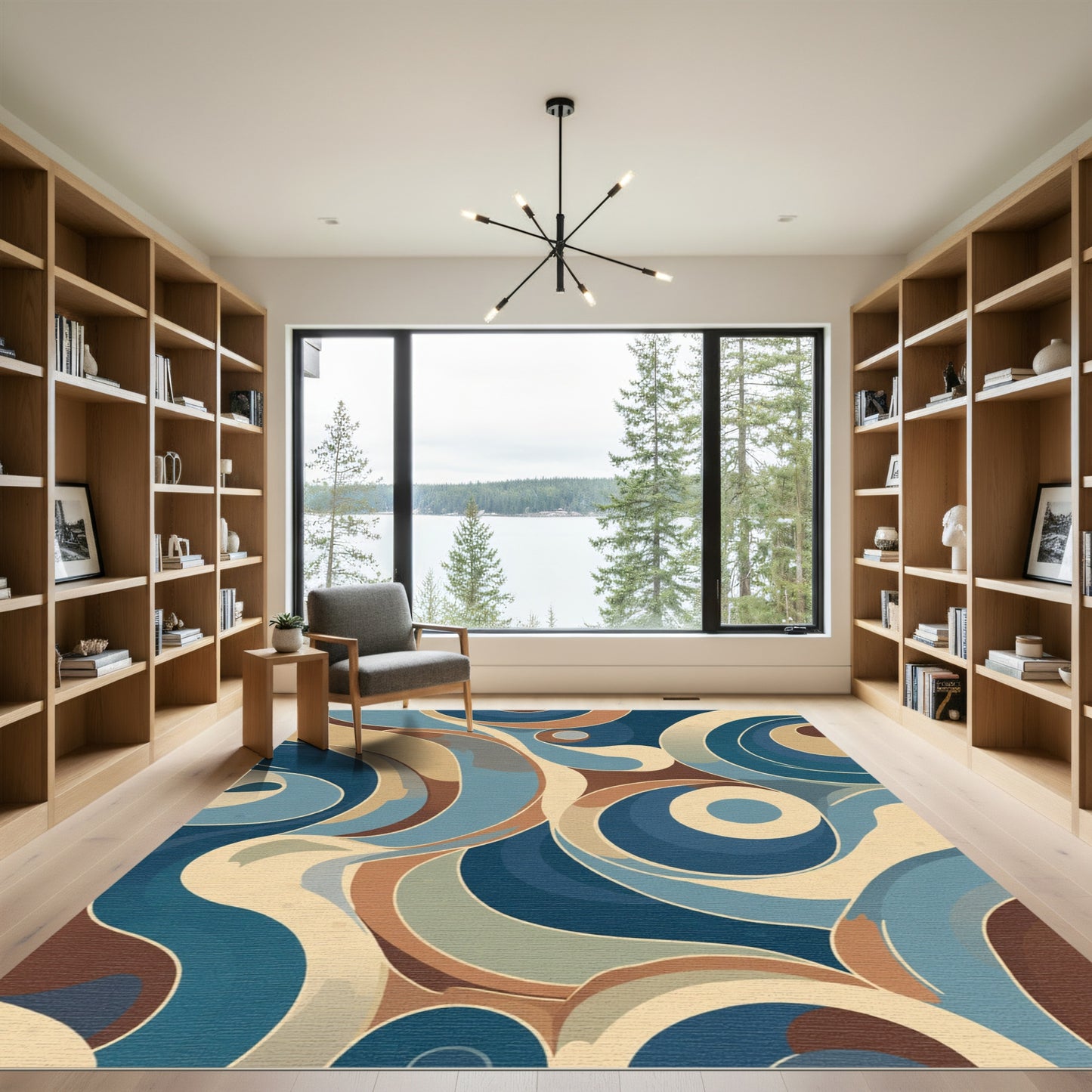 Retro Blue Swirls Abstract Shapes Rug