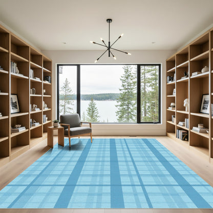 Soft Blue Layered Stripe Tartan Rug