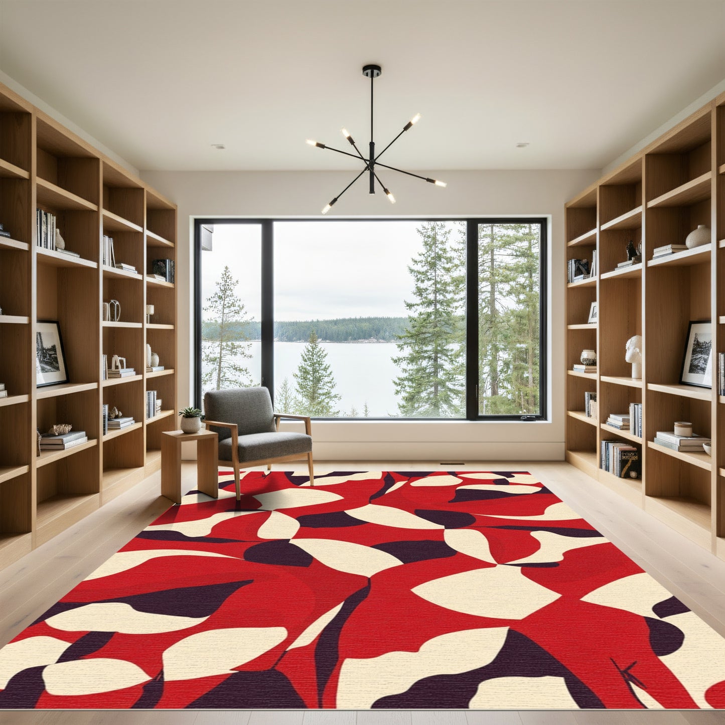 Bold Red Cream Organic Flow Rug