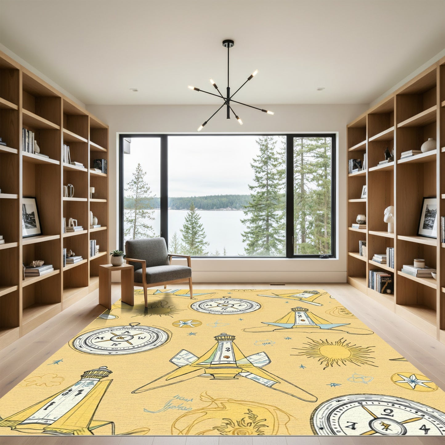 Nautical Lighthouses And Compasses Whimsical Print Rug