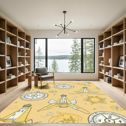 Nautical Lighthouses And Compasses Whimsical Print Rug