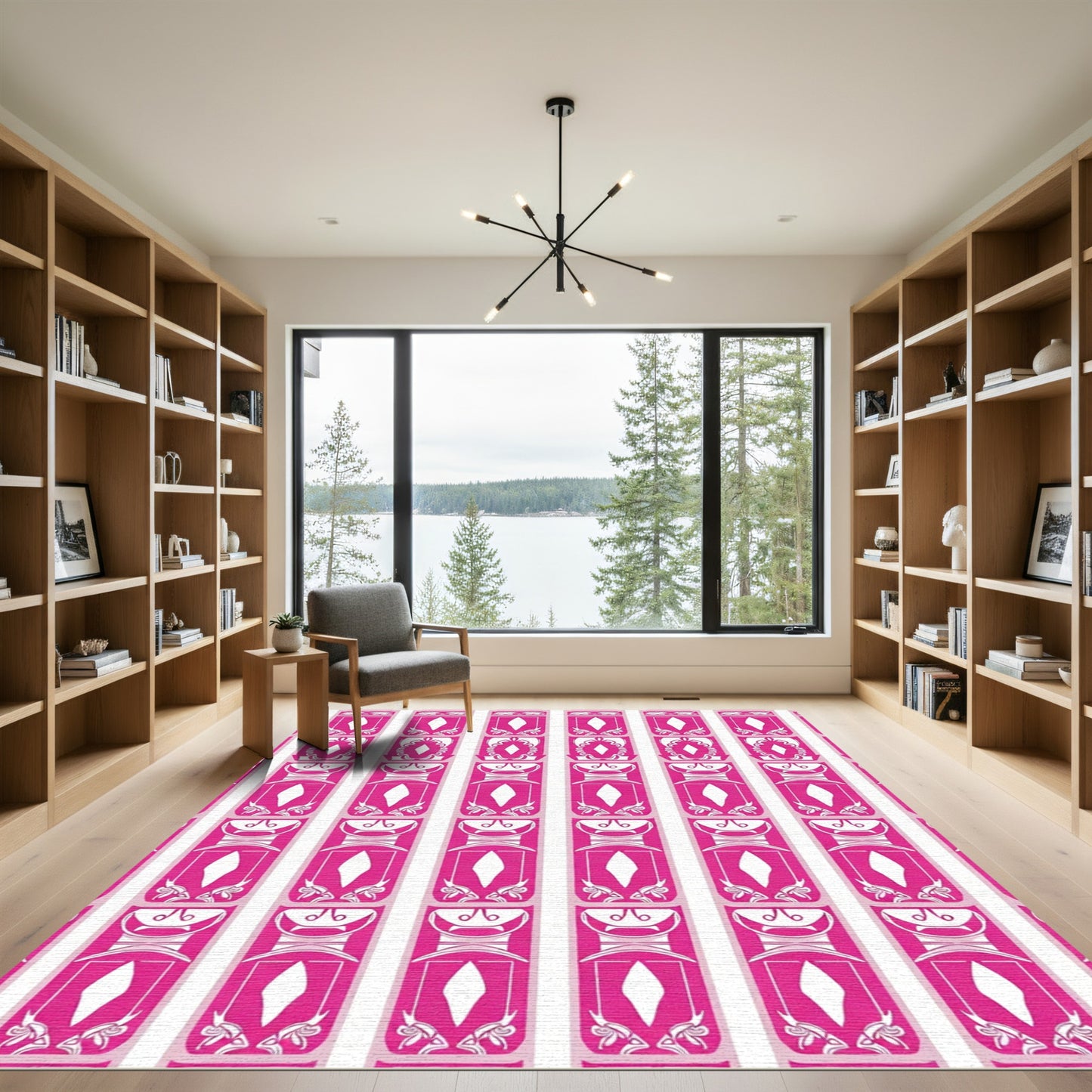 Hot Pink Vertical Ornamental Diamond Rug