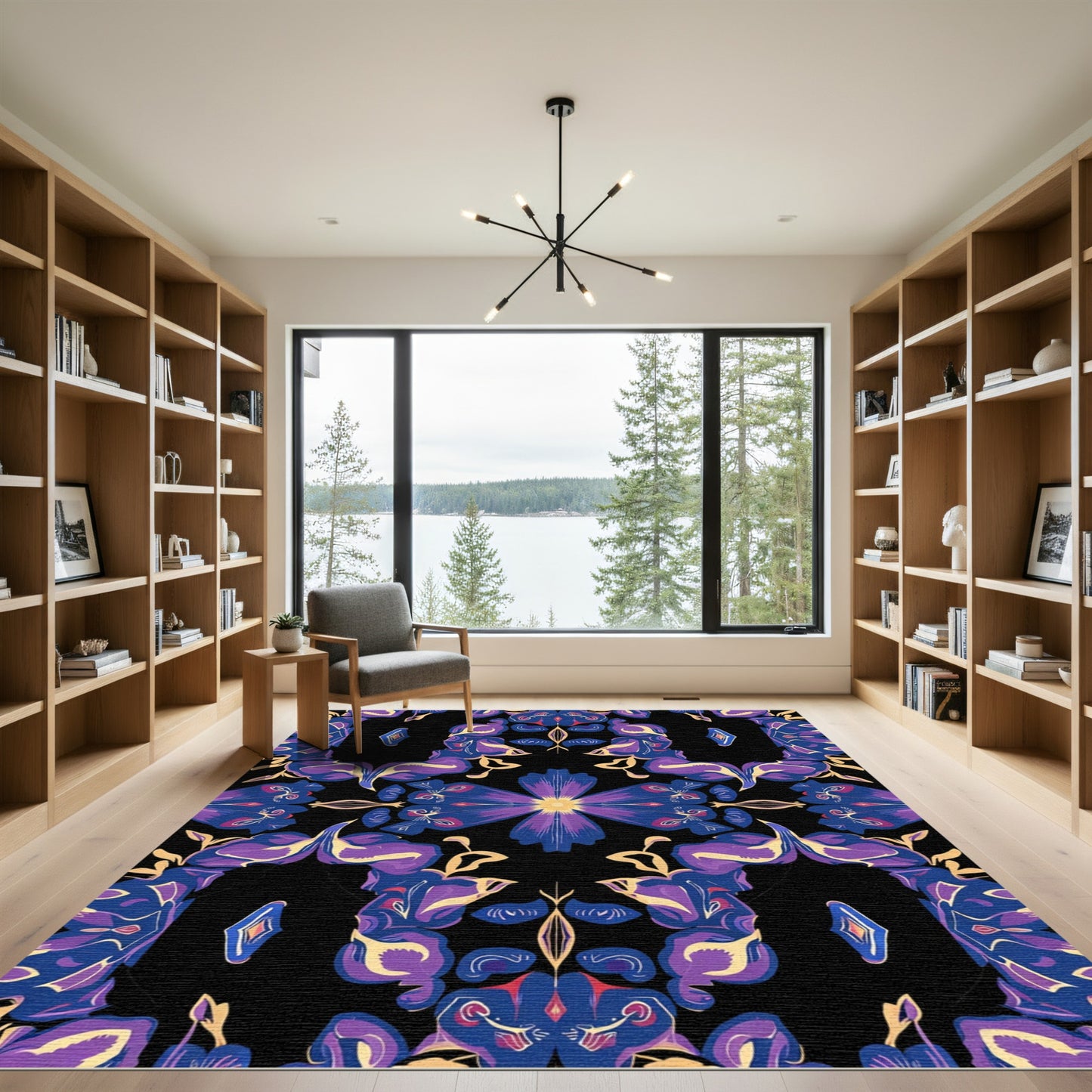 Deep Blue Purple Floral Symmetry Rug