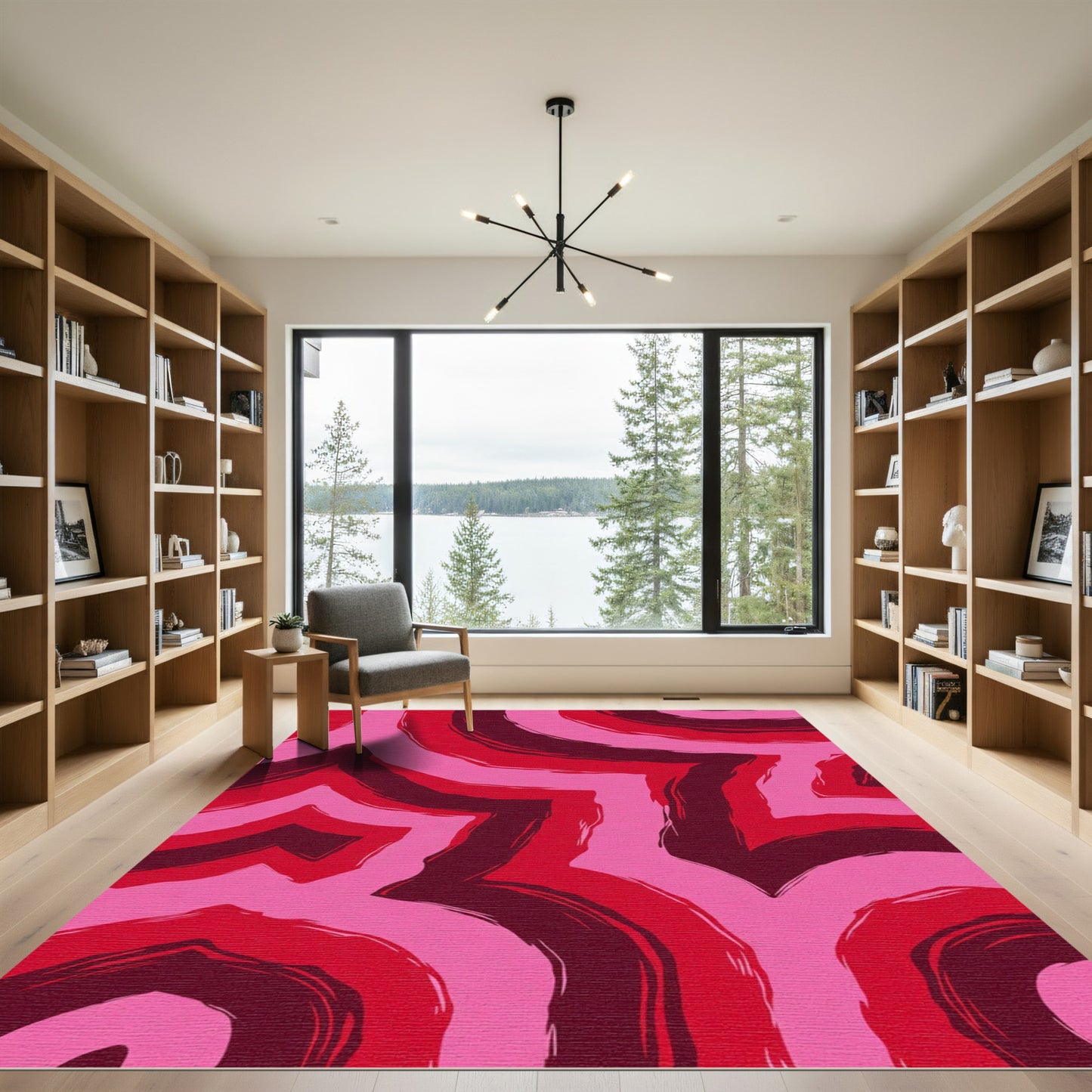 Crimson Pink Swirling Abstract Rug