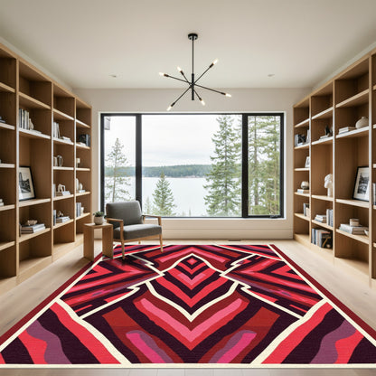 Crimson Diamond Chevron Composition Rug
