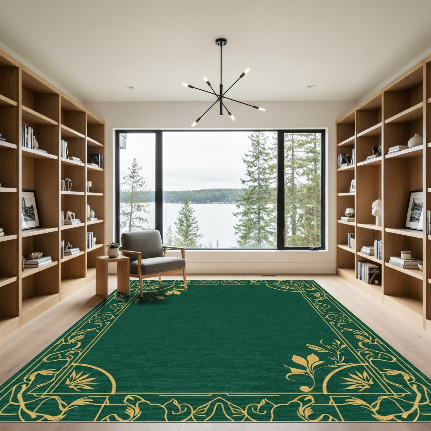 Regal Emerald Gold Floral Frame Rug