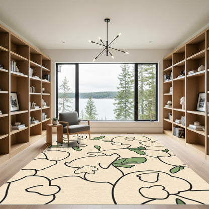 Cream Green Abstract Organic Bloom Rug
