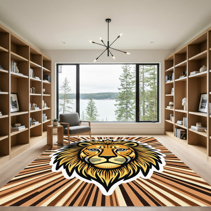 Bold Lion Face Sunburst Rug