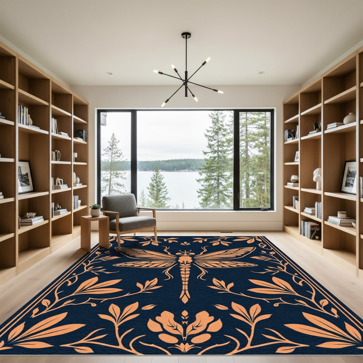 Orange Dragonfly Art Nouveau Botanical Rug