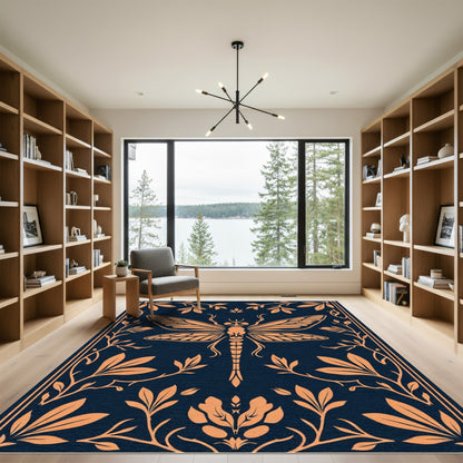 Orange Dragonfly Art Nouveau Botanical Rug