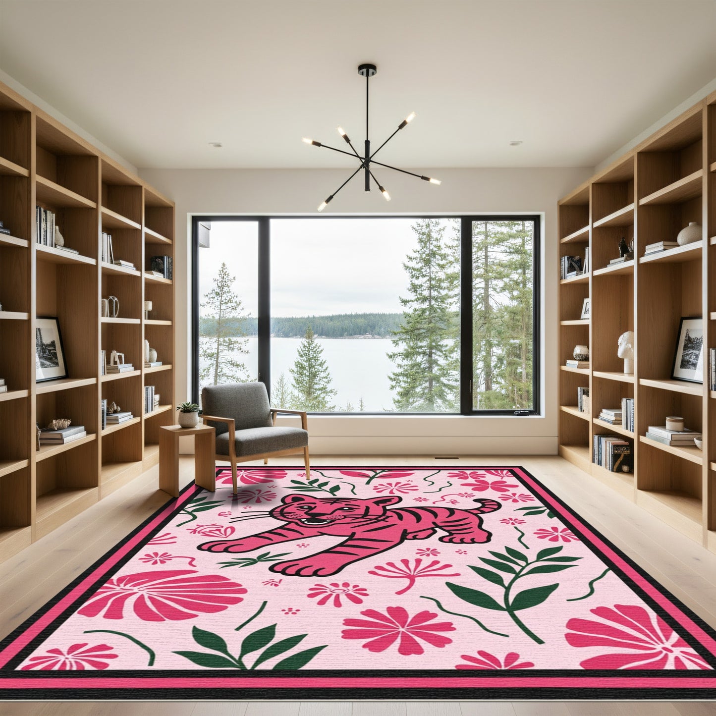 Pink Tiger Floral Jungle Rug