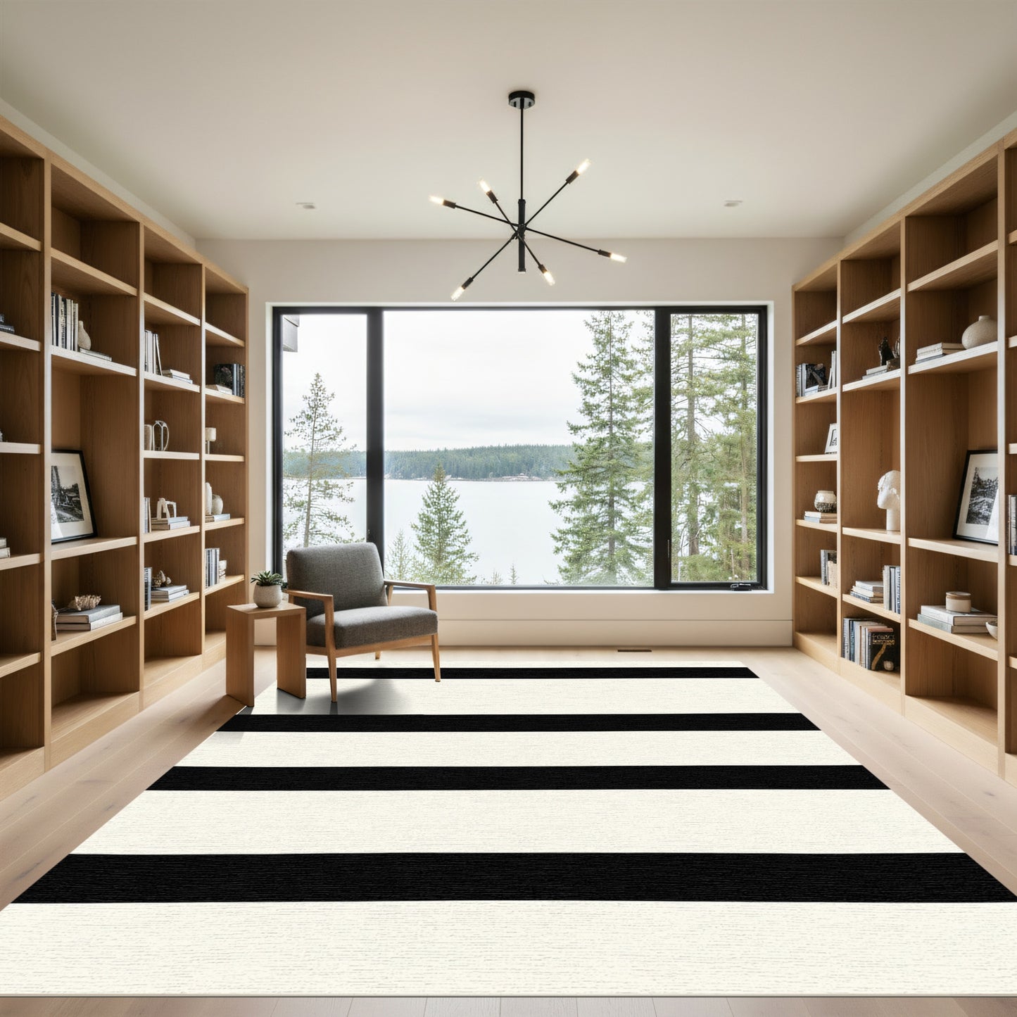 Modern Black and White Stripe Rug