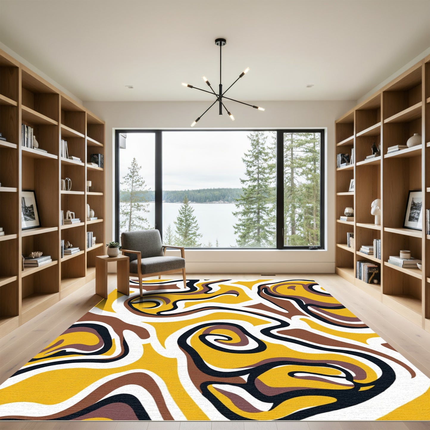Yellow Swirl Organic Abstract Design Rug