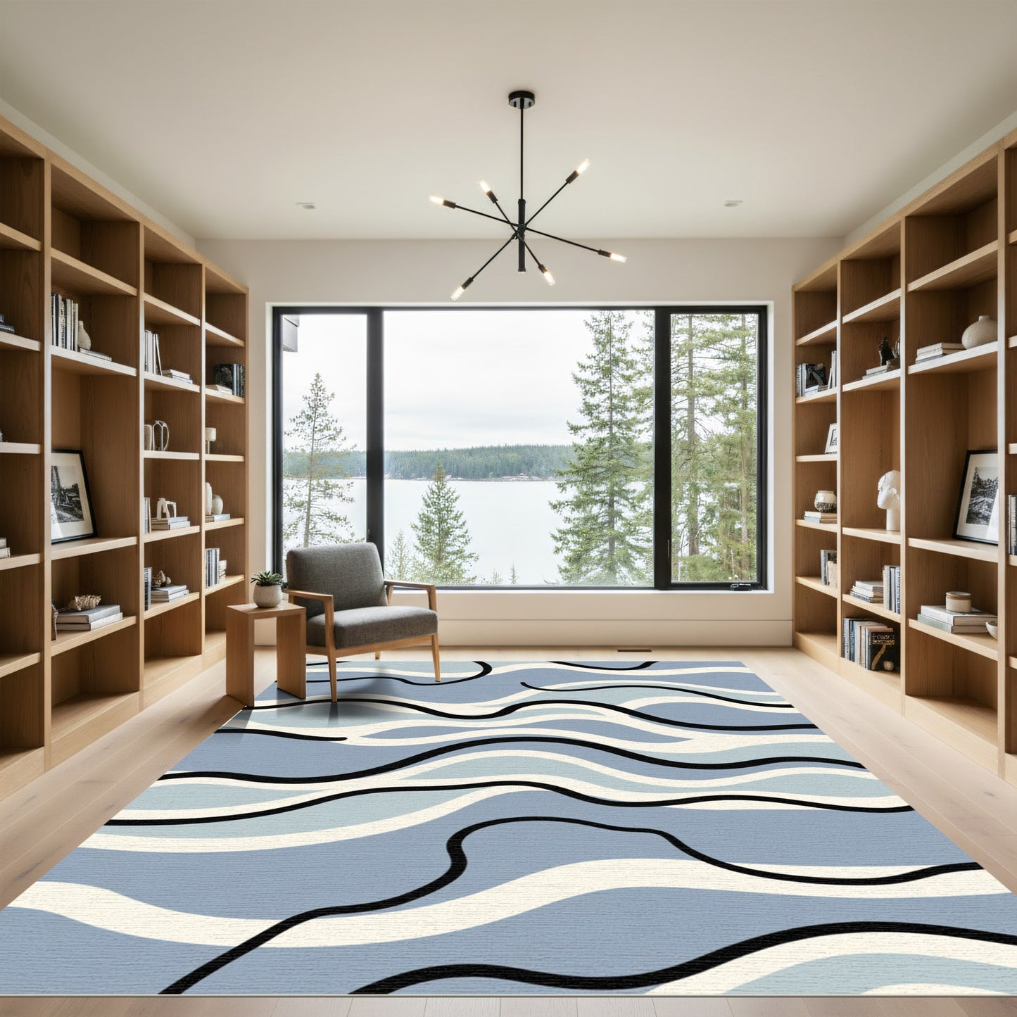 Abstract Blue Wave Organic Flow Rug