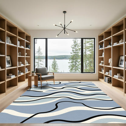 Abstract Blue Wave Organic Flow Rug