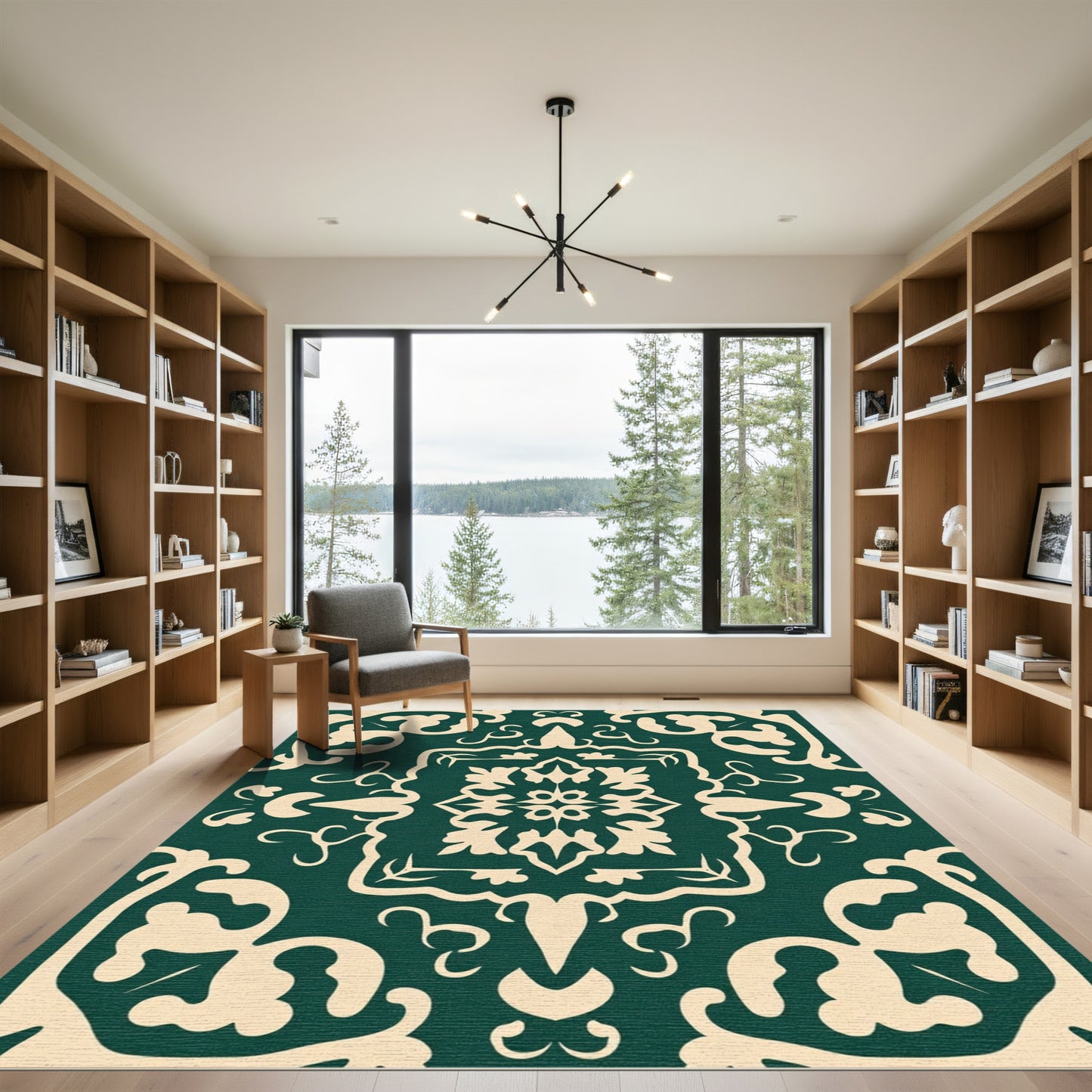 Deep Emerald Cream Florentine Scroll Rug