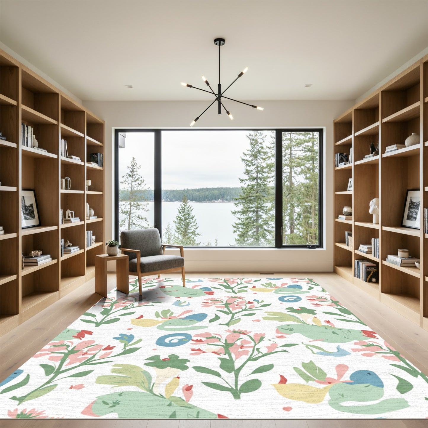 Whimsical Birds And Blossoms Coral Garden Rug