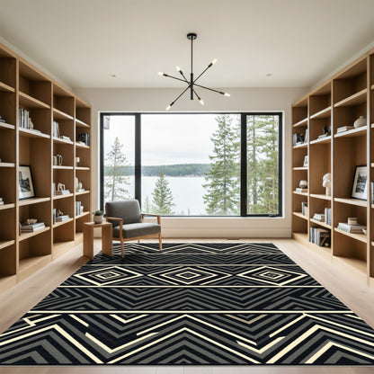 Geometric Black Ivory Tribal Diamond Rug