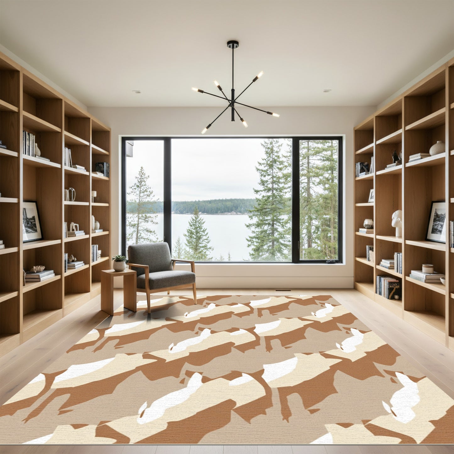 Abstract Camouflage Terracotta Cream Shapes Rug