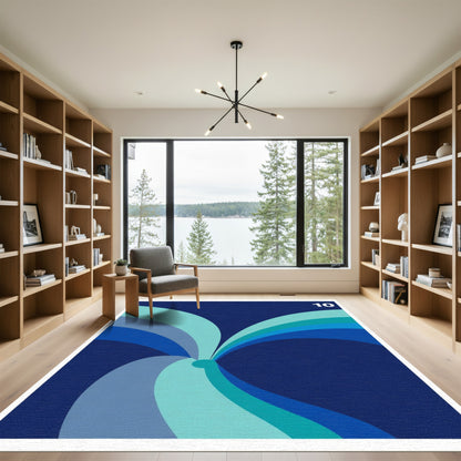 Aqua Blue Swirling Arc Arrangement Rug
