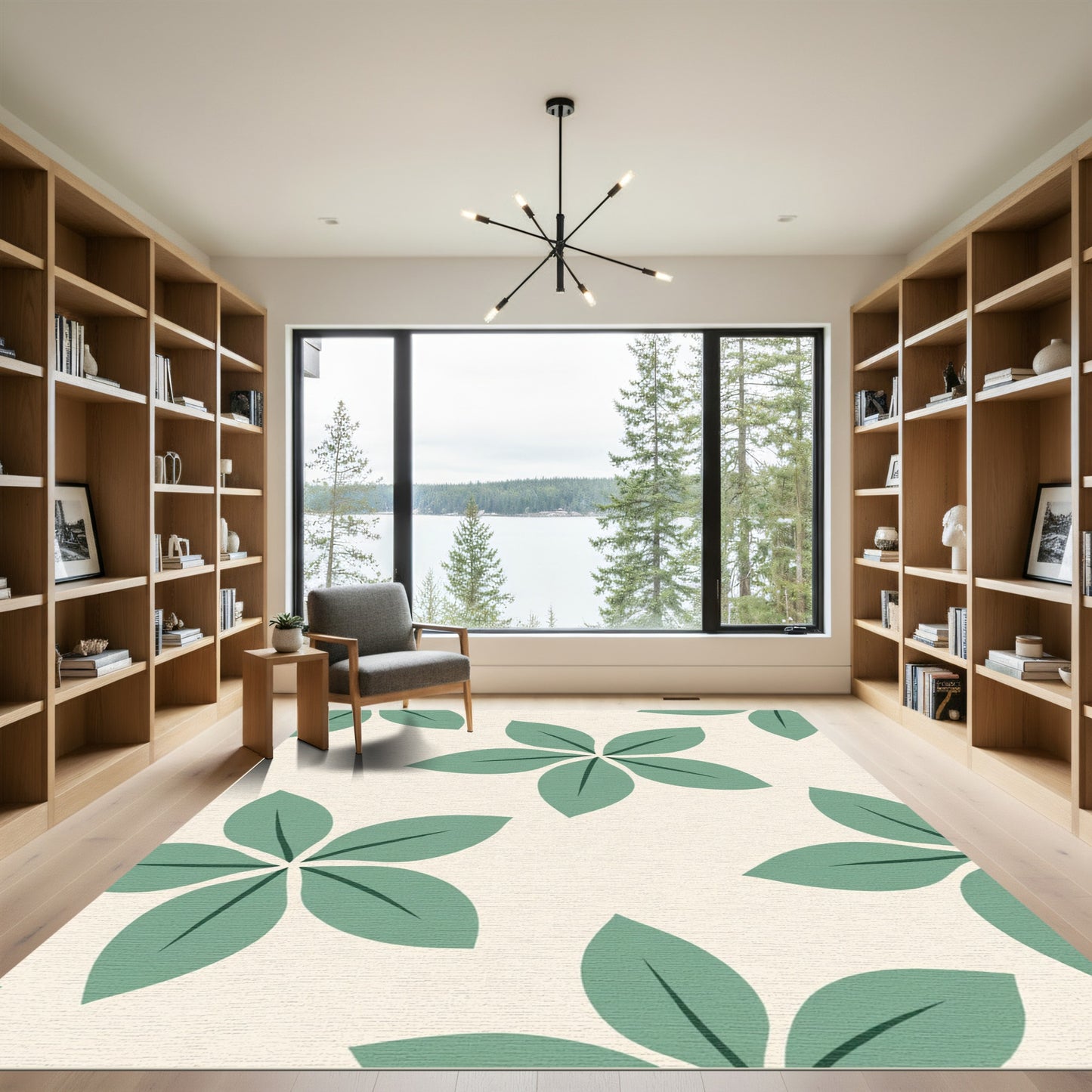 Sage Green Five Petal Floral Rug