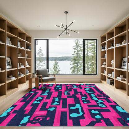 Abstract Geometric Pink Blue Rug