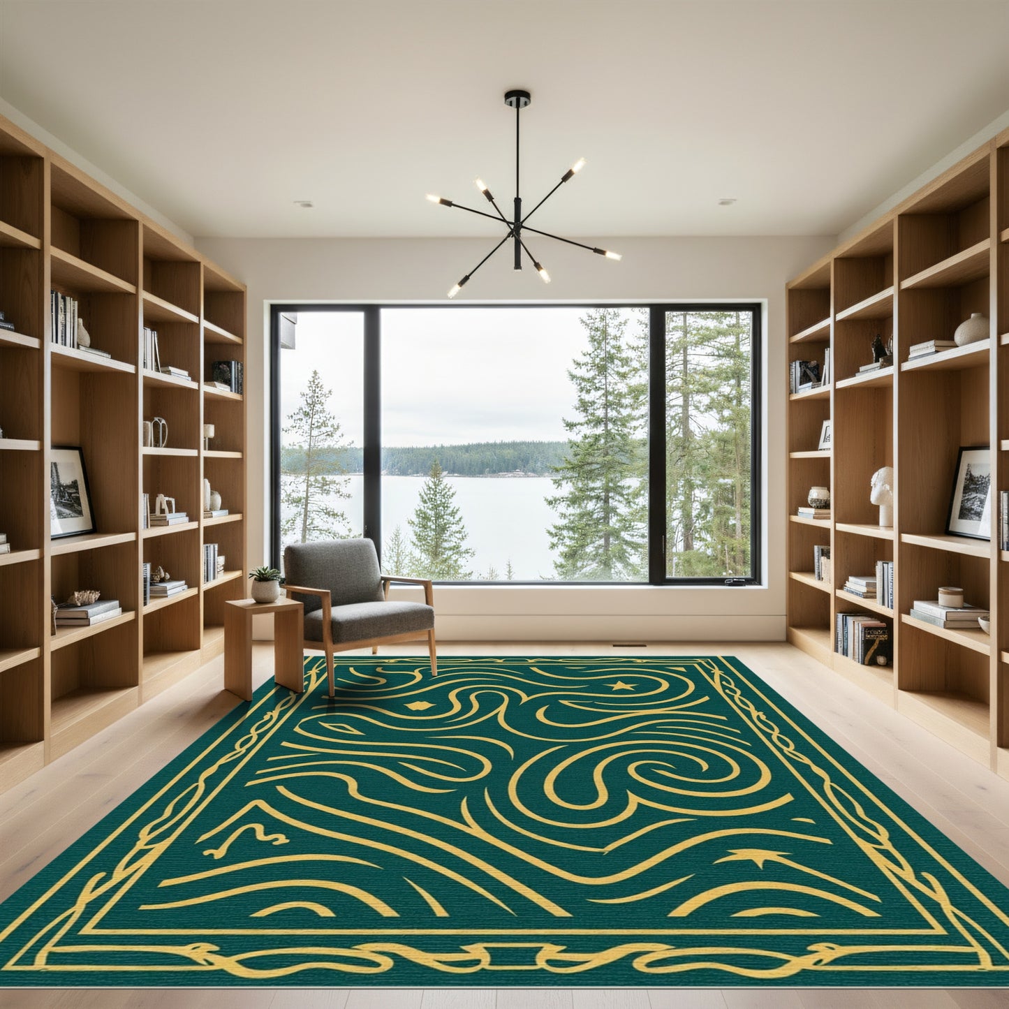 Emerald Gold Swirl Abstract Star Rug