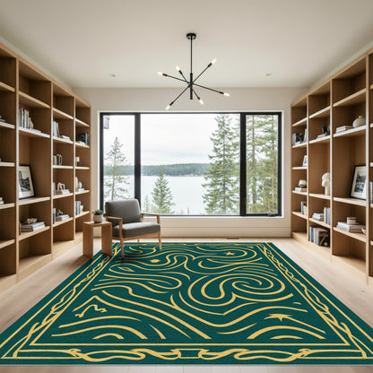 Emerald Gold Swirl Abstract Star Rug