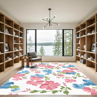 Pink Blue Floral Garden Whimsy Rug