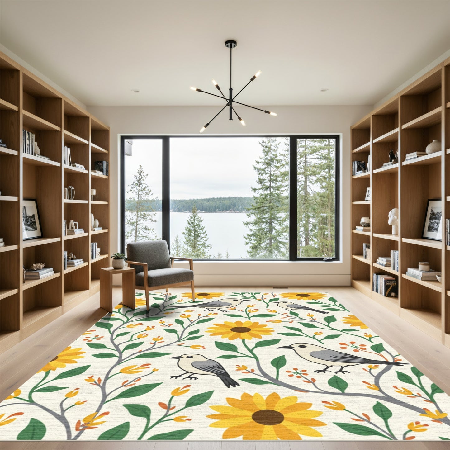 Whimsical Yellow Sunflower Bird Garden Rug