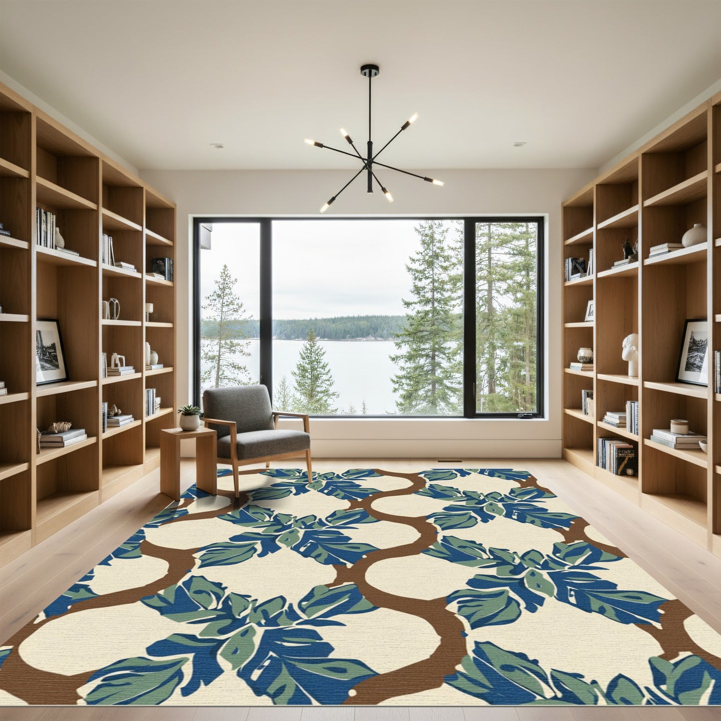 Brown Trellis Blue Foliage Rug