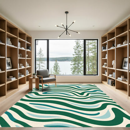 Teal Emerald Wavy Stripe Fluidity Rug