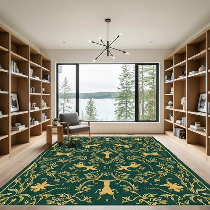 Emerald Gold Art Nouveau Garden Tapestry Rug