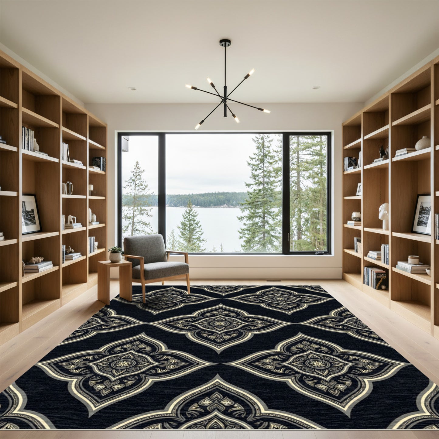 Dark Gray Floral Arabesque Rug