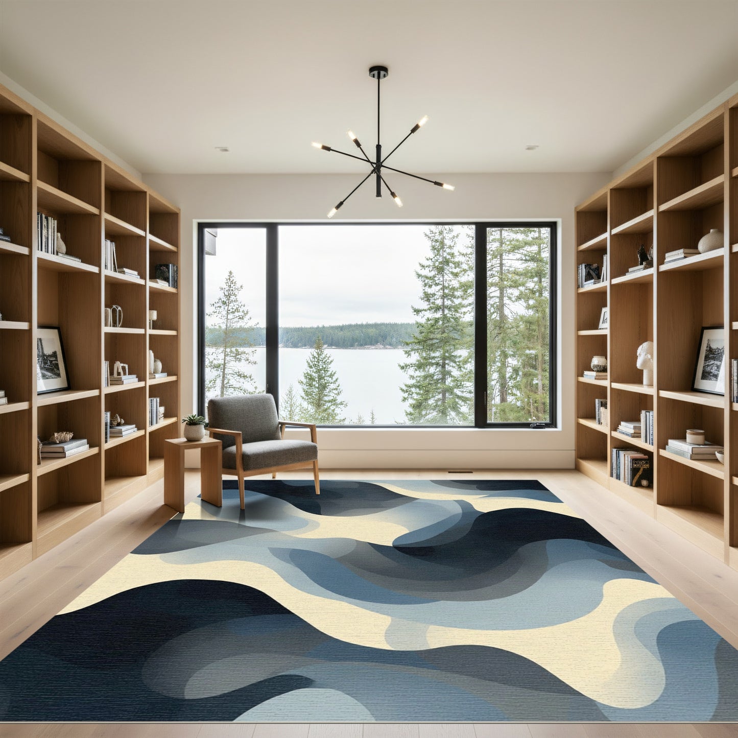 Abstract Cool Tone Wavy Flow Rug