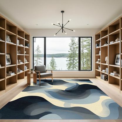 Abstract Cool Tone Wavy Flow Rug
