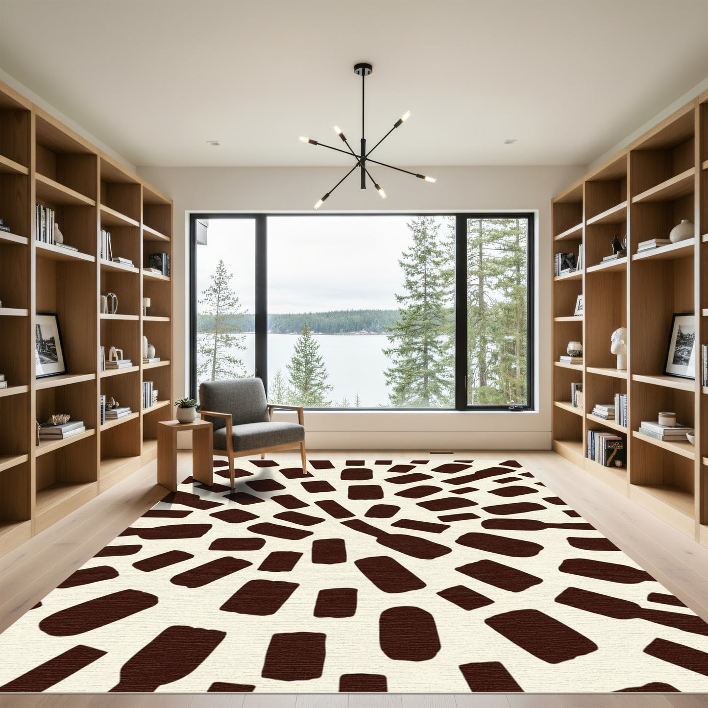 Brown Abstract Scattered Rectangles Rug