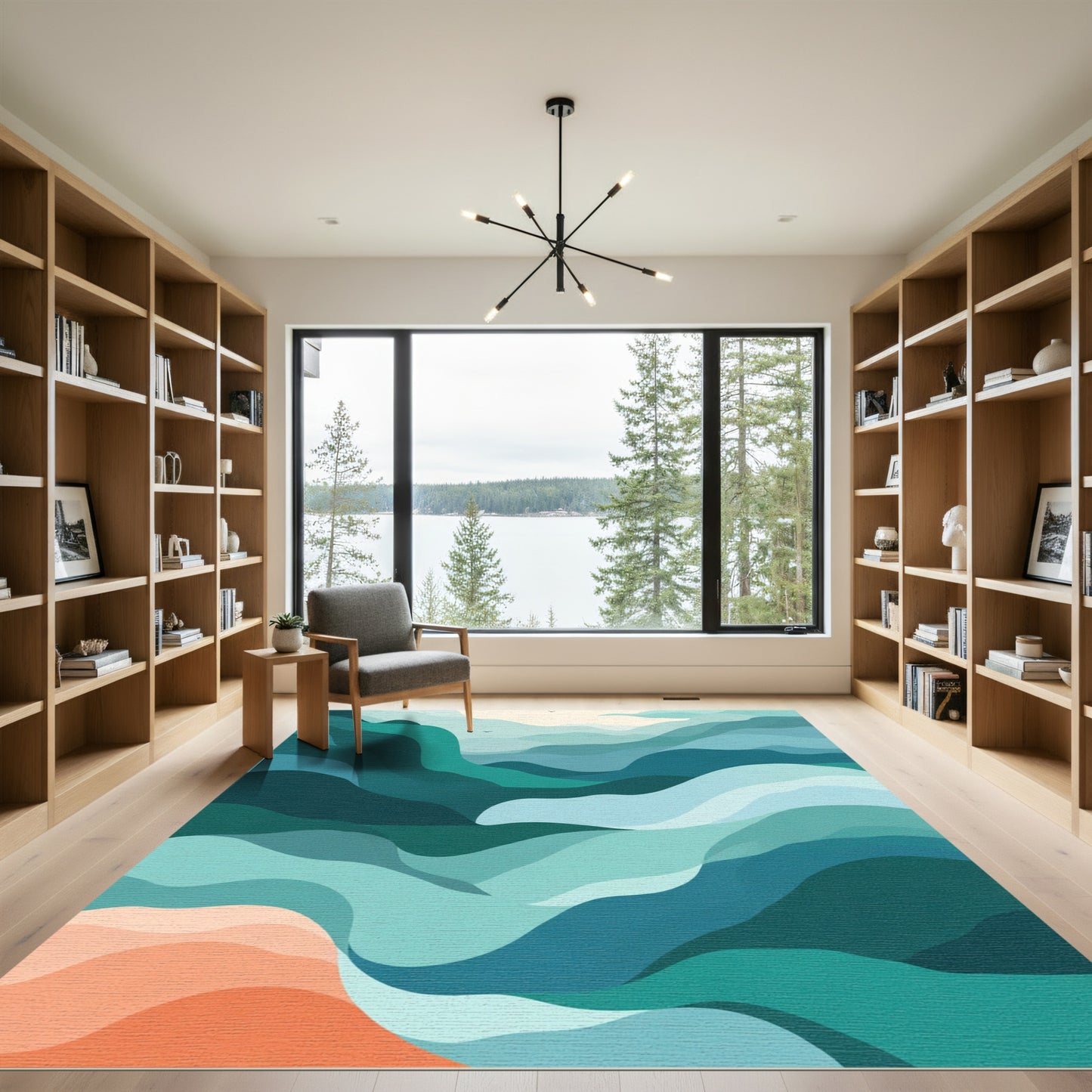 Misty Blue Wave Gradient Landscape Rug