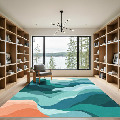 Misty Blue Wave Gradient Landscape Rug