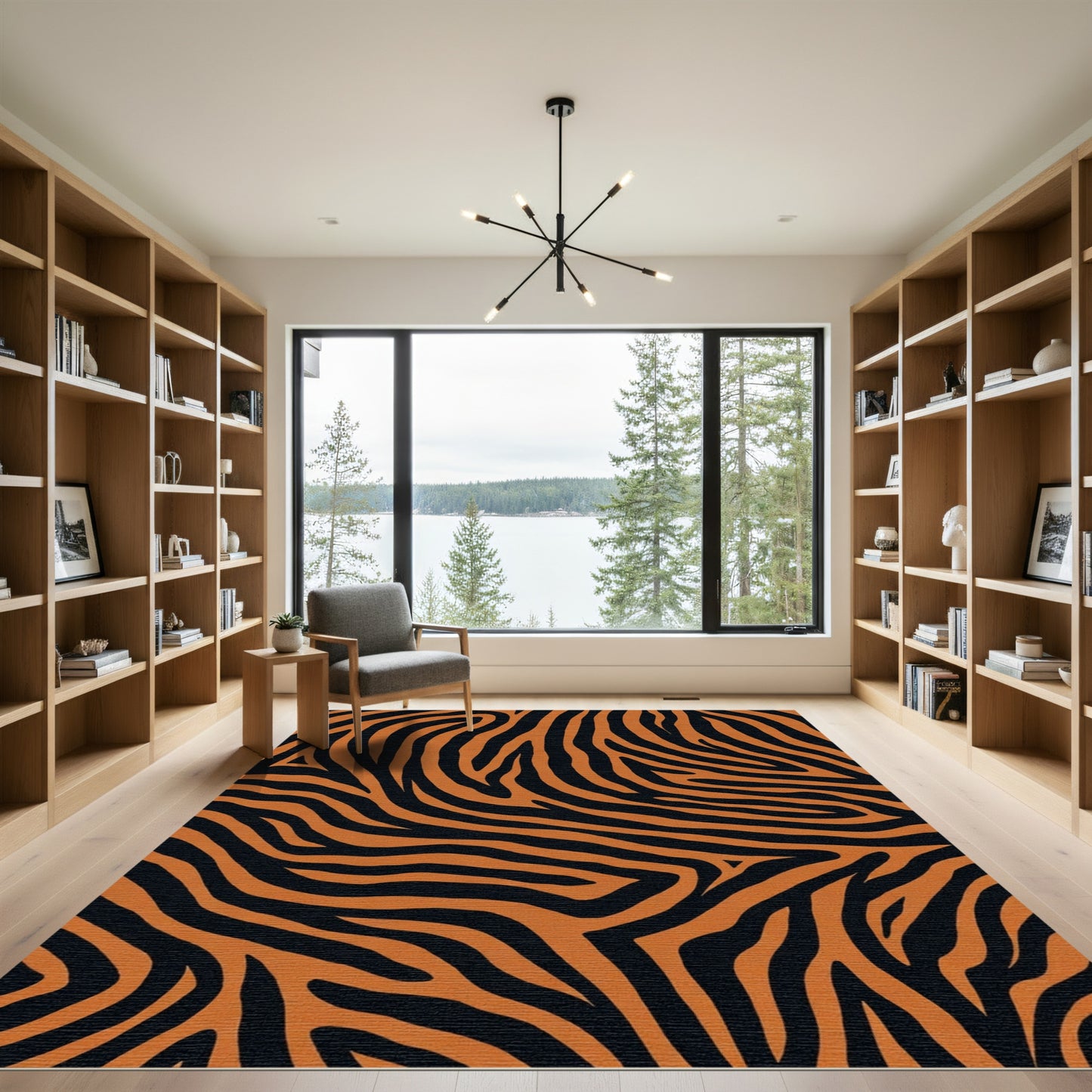 Bold Orange Black Animal Stripe Rug