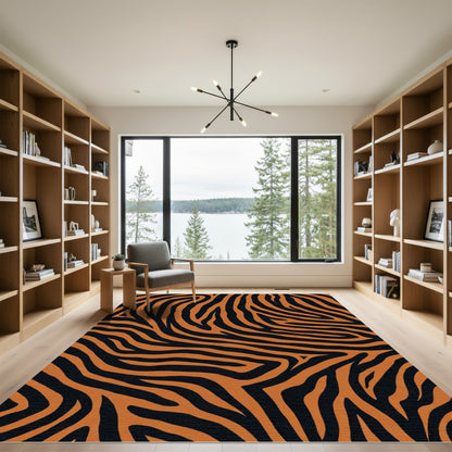 Bold Orange Black Animal Stripe Rug