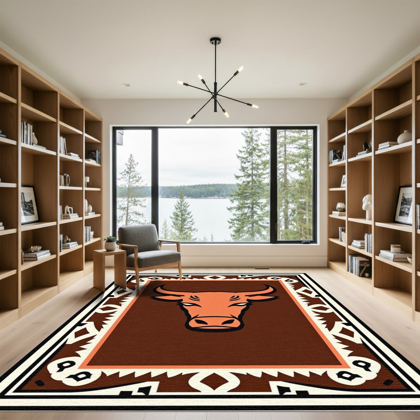 Rustic Orange Bull Medallion Rug