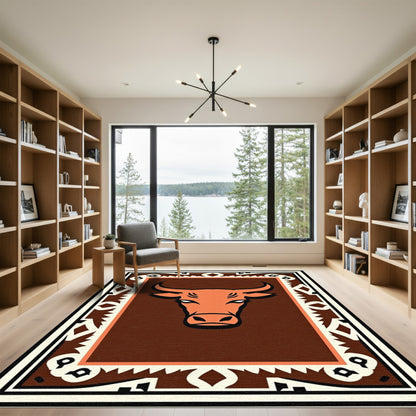 Rustic Orange Bull Medallion Rug