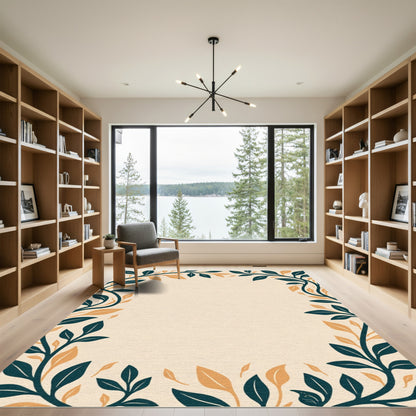 Deep Teal and Gold Vine Border Rug